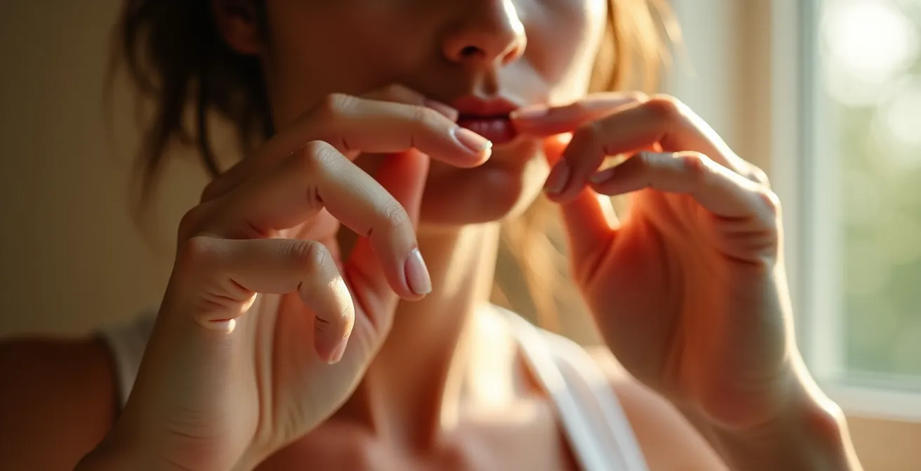 Gros plan sur des mains mesurant délicatement les proportions d'un visage