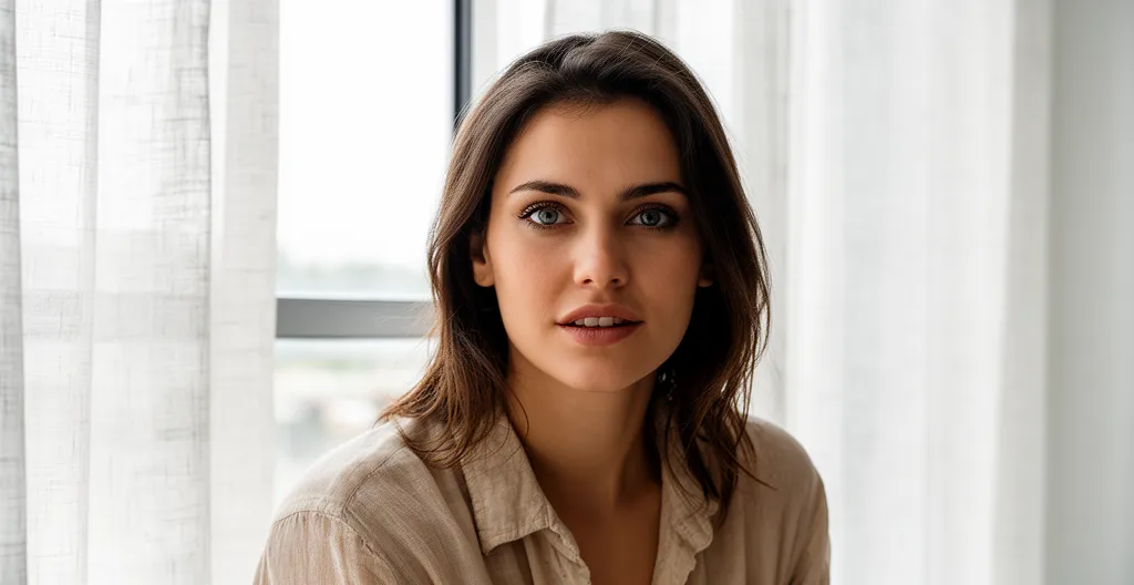 Jeune femme au regard lumineux avec expression naturelle et souriante