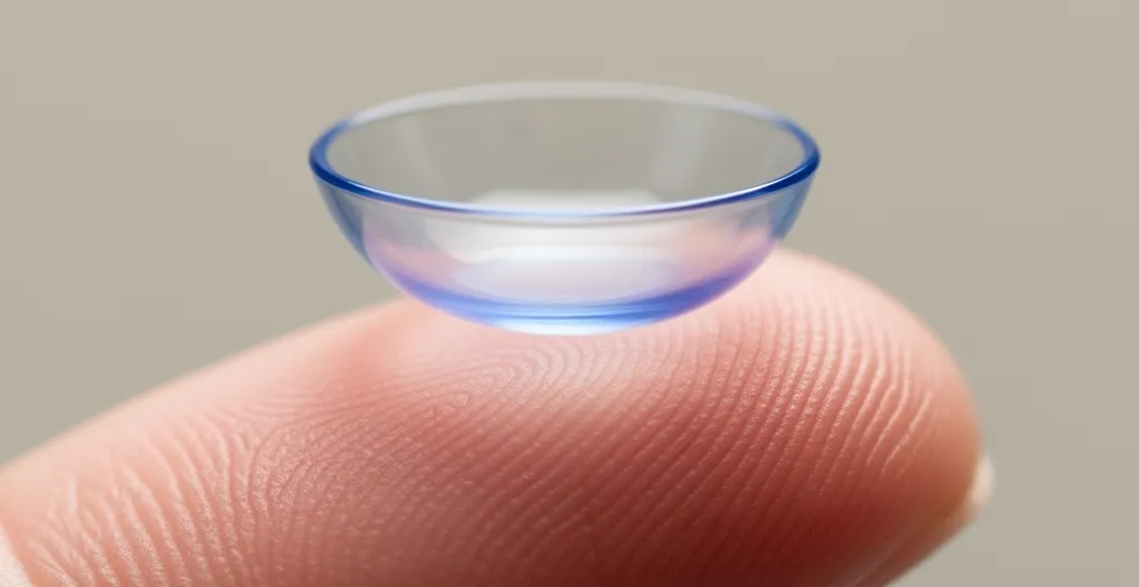 Lentille de contact souple posée sur le bout du doigt